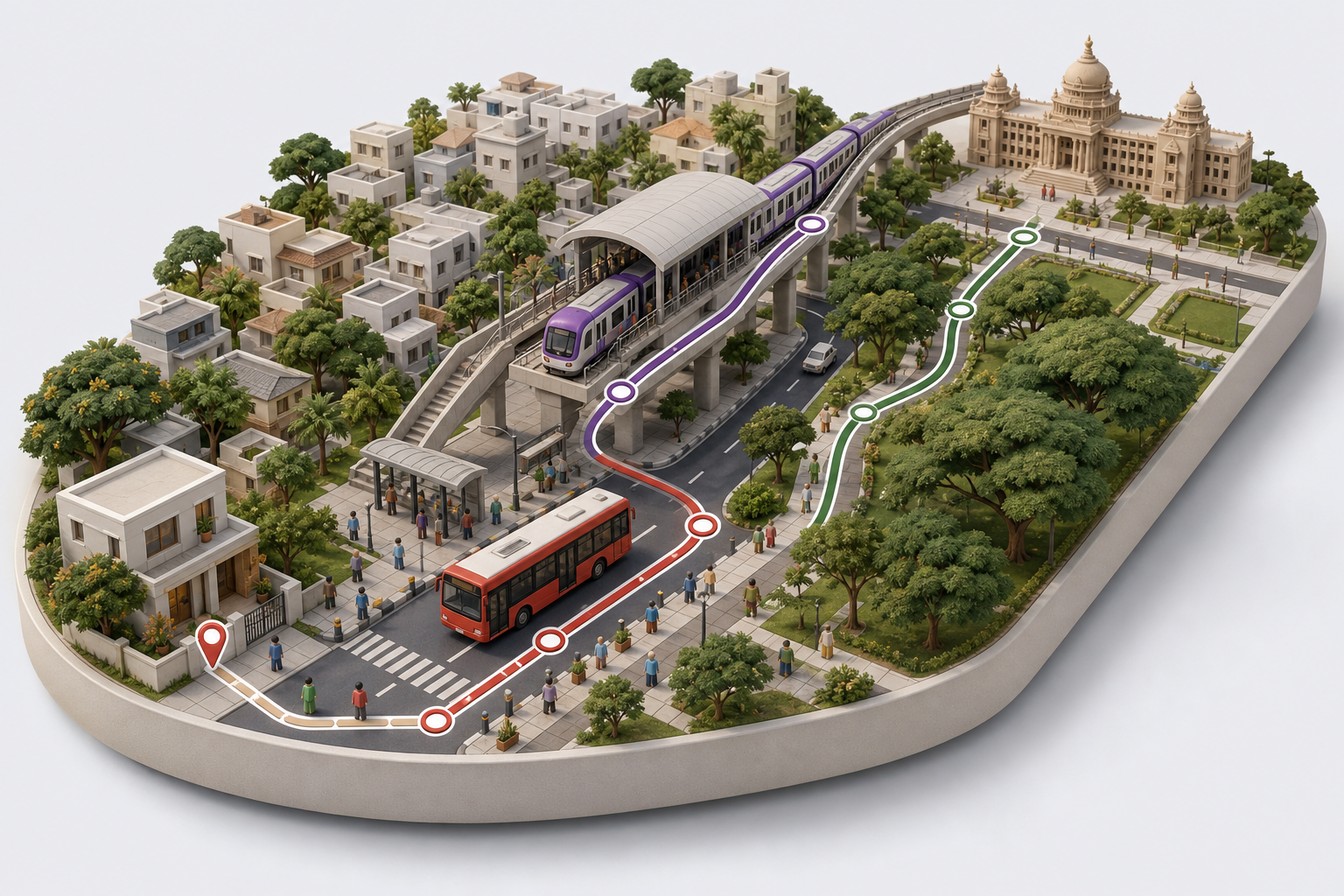 A Bengaluru journey connecting a doorstep, BMTC bus, Namma Metro and a final walk